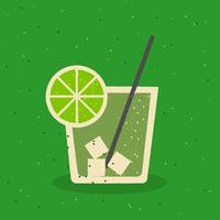 Lime beverage in glass, retro style vector illustration.