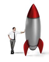 Startup of a new company with starting rocket. Concept of business growth photo