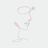 Stylish woman portrait. Outline trendy vector illustration. Continuous line drawing, minimalistic concept. Romantic image in pastel watercolor shades