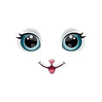 Big, blue cat eyes with a nose and a smile isolated on a white background. Vector