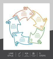 infografía de opción de negocio de presentación con estilo de línea y concepto colorido. Se pueden usar 5 pasos de infografía para fines comerciales. vector