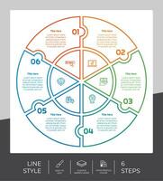 infografía de opción de negocio de presentación con estilo de línea y concepto colorido. Se pueden utilizar 6 pasos de infografía para fines comerciales. vector