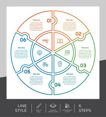 Presentation business option infographic with line style and colorful concept. 6 steps of infographic can be used for business purpose.