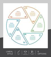 Lineal process circle infographic vector design with 6 steps for business. Step infographic can be used for presentation, brochure and marketing.