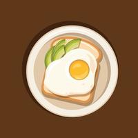 Healthy Breakfast with Slice of Bread, Fried Egg and Avocado Sliced Vector Illustration