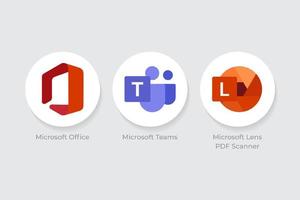 Microsoft Office, Microsoft Teams and Microsoft Lens Icons vector