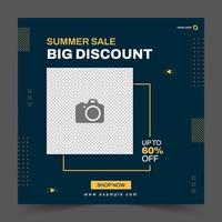 Summer sale social media post template for special offer. Digital banner, Poster, product promotion, digital layout. Vector illustration.