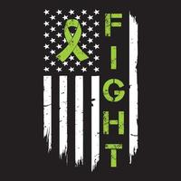 Lymphoma Awareness, Lime Green Ribbon, American Fag symbol isolated on white vector illustration