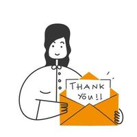 hand drawn doodle person opening thank you letter mail illustration vector
