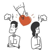 hand drawn doodle hand give love to couple in quarrel illustration vector