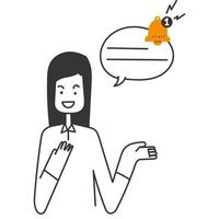 hand drawn doodle speech bubble with ringing bell notification vector