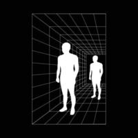 silhouette of a person in a hall for retro futuristic vector