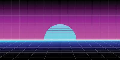 puesta de sol con retro futurista estructura metálica y color degradado vector