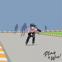 Drawing of a person on roller skates with the words play to win on it vector