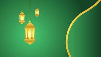 Ramadan background with lantern and star crescent for islamic design. Shiny green background element with golden ornament for desain graphic ramadan greeting in muslim culture and islam religion vector