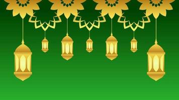 Ramadan background with lantern and star crescent for islamic design. Shiny green background element with golden ornament for desain graphic ramadan greeting in muslim culture and islam religion vector