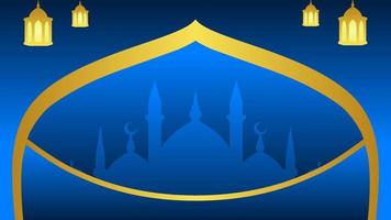 Ramadan background with lantern and star crescent for islamic design. Shiny blue background element with golden ornament for desain graphic ramadan greeting in muslim culture and islam religion vector
