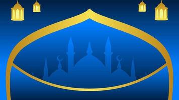 Ramadan background with lantern and star crescent for islamic design. Shiny blue background element with golden ornament for desain graphic ramadan greeting in muslim culture and islam religion vector