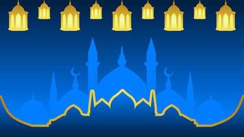 Ramadan background with lantern and star crescent for islamic design. Shiny blue background element with golden ornament for desain graphic ramadan greeting in muslim culture and islam religion vector