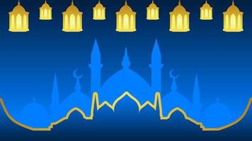 Ramadan background with lantern and star crescent for islamic design. Shiny blue background element with golden ornament for desain graphic ramadan greeting in muslim culture and islam religion vector