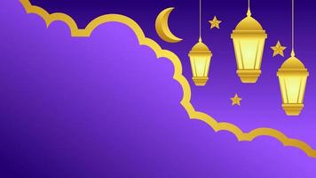 Ramadan background with lantern and star crescent for islamic design. Shiny purple background element with golden ornament for desain graphic ramadan greeting in muslim culture and islam religion vector