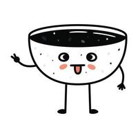 Kawaii sushi mascot in cartoon style. Cute soy sauce bowl for menu vector