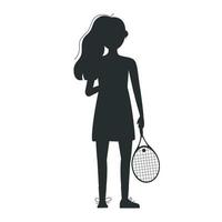 Flat vectorsilhouette illustration. Hand drawn tennis player. Kids training vector