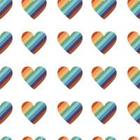 Vector flat hand drawn seamless pattern with heart shped  pride lgbt rainbow flag
