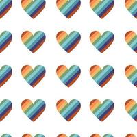 Vector flat hand drawn seamless pattern with heart shped  pride lgbt rainbow flag