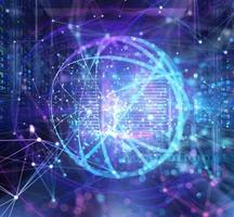 Concept of a data center room with database server and network effects photo