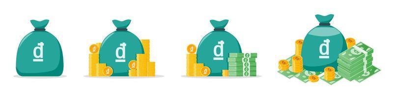 Vietnamese Dong Money Bag Icon Set vector