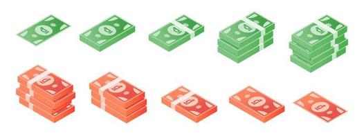 Vietnamese Dong Banknote Isometric Icon Set vector