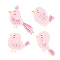 Set of birds in flat style. Vector illustration. Collection of spring birds. Hand-drawn style.