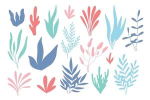 Algae set in silhouette style. Collection of colored underwater plants. Flat style. vector illustration.