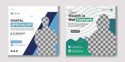 Modern medical health care services social media posts and web banner promotion template free vector