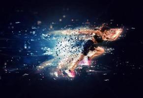 Athletic woman fast runner with futuristic effects photo