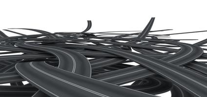 Tangled black roads. doubts about which way to go concept. 3D Rendering photo