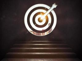 Arrive at a goal of success.the stairs up to a target. 3D Rendering photo