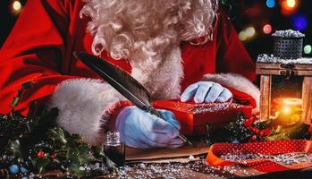 Santa claus writes a letter good wishes for Christmas gifts photo