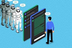 Artificial Intelligence open chat. AI conversation with robot and machine learning.Vector illustration. vector