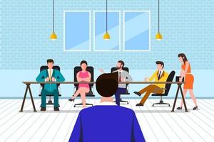 Employer and candidate talking at a job interview. Job interview and employment, business meeting and recruitment. Vector Illustrations