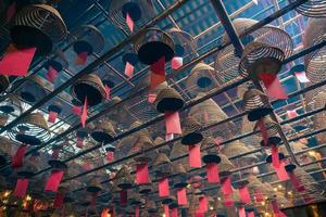 Hong Kong,March 25,2019-view of the inside on Man Mo Temple at Hollywood Road in Sheung Wan is one of the oldest temples in Hong Kong. photo