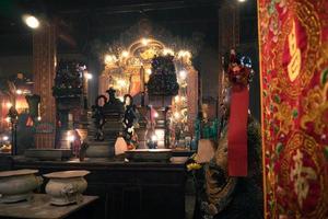 Hong Kong,March 25,2019-view of the inside on Man Mo Temple at Hollywood Road in Sheung Wan is one of the oldest temples in Hong Kong. photo