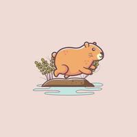 Mascot illustration of cute capybara jump into the water vector