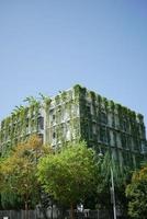 building with plants growing on the facade photo