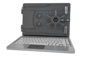 Safe on a laptop. concept of hacking and data security system. 3d rendering photo