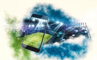 Watch a live sports event on your mobile device. betting on football matches. 3D Rendering photo