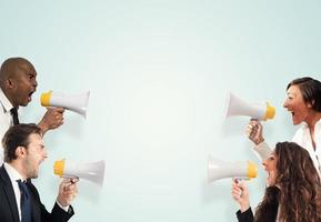 Stress concept with screaming businesspeople. men versus women photo