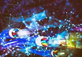Internet connection with the fiber optic cables. Concept of fast internet with network effects photo