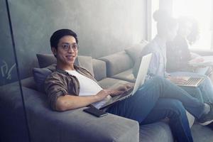 Business person in office connected on internet network. concept of startup company photo